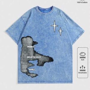 Street Life Men's High Street Vintage Distressed Snowflake Short Sleeve Round Neck T-Shirt, Suitable For Casual And Daily Wear In Spring And Summer, School