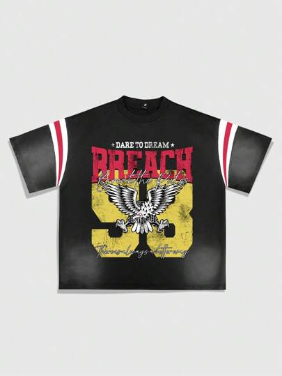 Street Life Men's Jersey Boxy Fit Colorblock Print T-Shirt, Streetwear Style