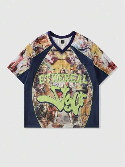Street Life Men's Jesus Jersey Mesh Patchwork Short Sleeve Sports T-Shirt