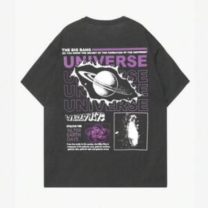 Street Life Men's Letter & Planet Print Round Neck Short Sleeve Casual T-Shirt