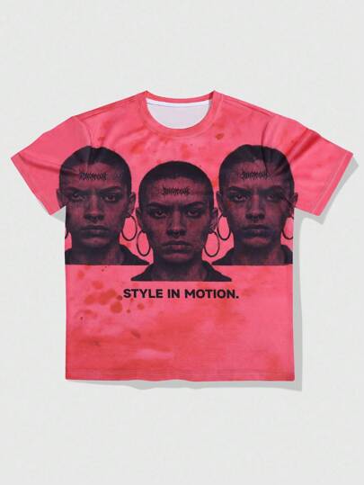 Street Life Men's Letter & Portrait Print Casual Crew Neck Short Sleeve T-Shirt