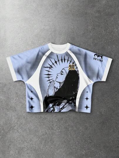 Street Life Men's Letter & Saint Graphic Round Neck Raglan Short Sleeve Casual T-Shirt