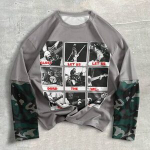 Street Life Men's Letter Camouflage Print Round Neck Casual Loose Long Sleeve T-Shirt