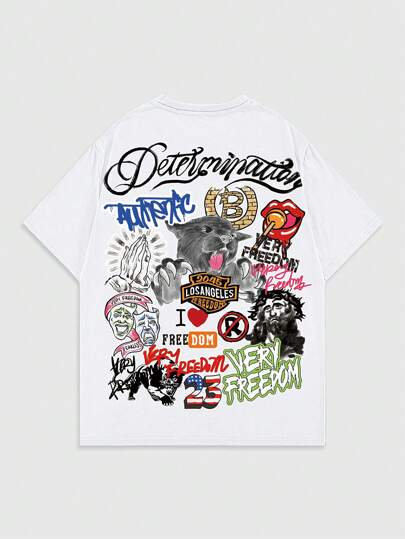 Street Life Men's Letter Print Round Neck Short Sleeve Casual T-Shirt