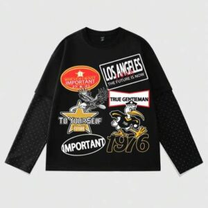 Street Life Men's Loose Drop Shoulder Glitter Patchwork Design T-Shirt