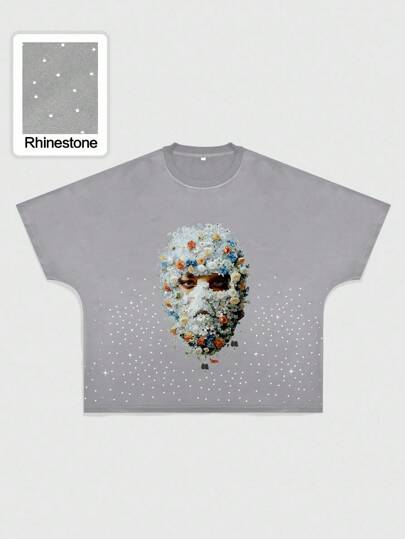 Street Life Men's Loose Fit Diamond Portrait Print Short Sleeve T-Shirt