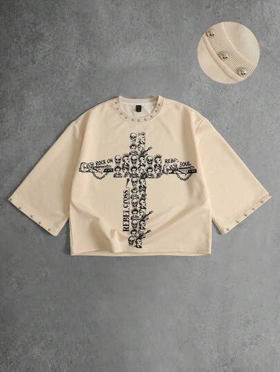 Street Life Men's Loose Fit Printed T-Shirt, 3/4 Sleeve