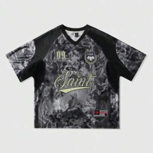 Street Life Men's Loose Fit Retro Print Patchwork Contrast Color T-Shirt