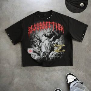 Street Life Men's Loose Fit Rivet Decor Printed T-Shirt, Spring/Summer