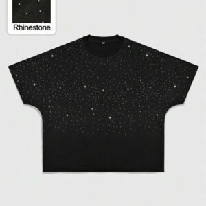 Street Life Men's Loose Fit Short Style Glittery Rhinestone Diamond Print T-Shirt