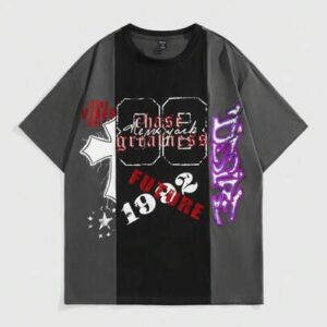 Street Life Men's Number Color Block Letter Print Short Sleeve T-Shirt