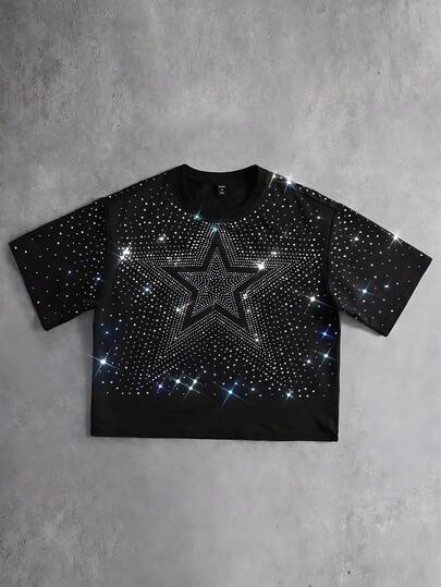 Street Life Men's Oversized Gradient Sparkling Diamond Loose T-Shirt
