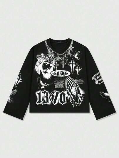 Street Life Men's Oversized Short Cross Printed T-Shirt