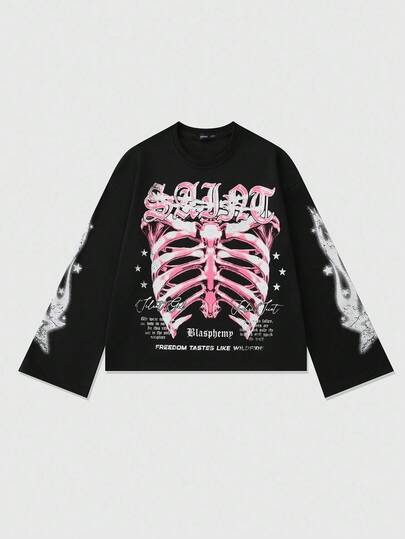 Street Life Men's Oversized Short Skeleton Printed T-Shirt
