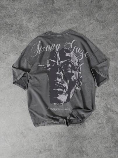 Street Life Men's Portrait & Letter Graphic Round Neck Short Sleeve Fashion T-Shirt