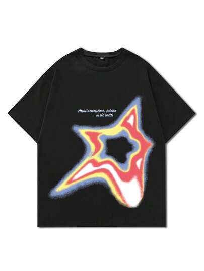 Street Life Men's Portrait Graphic Short Sleeve T-Shirt, Suitable For Everyday Wear, Spring/Summer