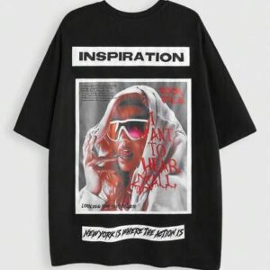 Street Life Men's Portrait Print Short Sleeve T-Shirt, Suitable For Everyday Wear In Spring/Summer