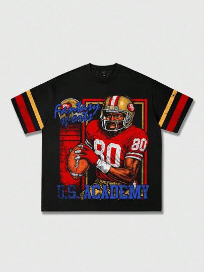 Street Life Men's Print Short Sleeve Sporty T-Shirt, Suitable For Everyday Wear, Spring/Summer