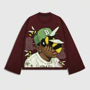 Street Life Men's Printed Long Sleeve T-Shirt, Loose Cropped Fit
