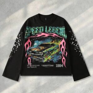 Street Life Men's Printed Long Sleeve T-Shirt, Loose Cropped Fit