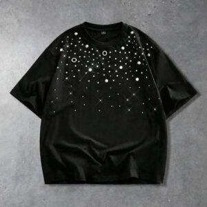 Street Life Men's Punk Rivet Decor Round Neck Loose Fit Short Sleeve T-Shirt