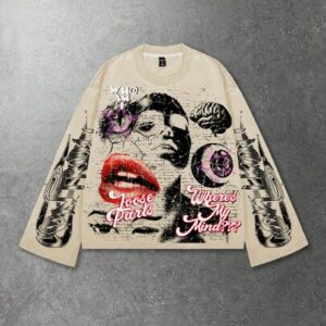 Street Life Men's Retro Graphic Print Loose Cropped Long Sleeve T-Shirt
