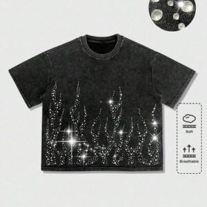 Street Life Men's Rhinestone Decor Round Neck Casual Short Sleeve T-Shirt, Summer