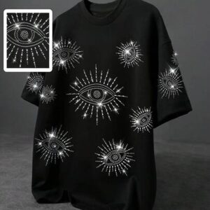 Street Life Men's Rhinestone Embellished Short Sleeve T-Shirt, Suitable For Spring/Summer Everyday Wear