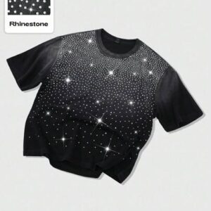 Street Life Men's Rhinestone Print T-Shirt, Suitable For Everyday Wear, Spring/Summer