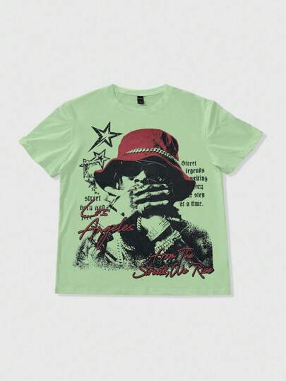 Street Life Men's Rock Character Printed Short Sleeve T-Shirt
