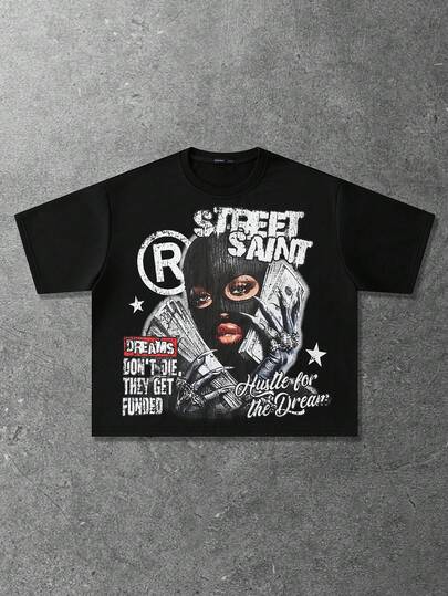 Street Life Men's Round Neck Fashionable Printed Short Sleeve T-Shirt, Loose Fit
