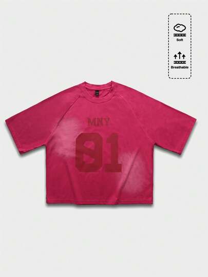 Street Life Men's Round Neck Letter & Number Print Casual Versatile Daily Wear Short Sleeve T-Shirt