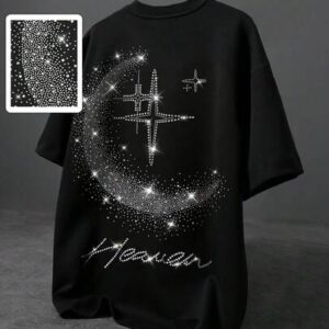 Street Life Men's Round Neck Short Sleeve Moon & Star Rhinestone Embellished T-Shirt