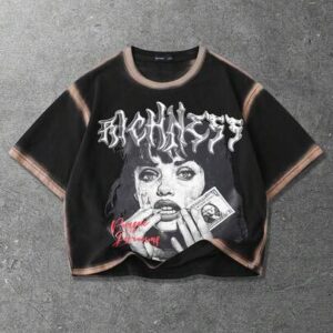 Street Life Men's Round Neck Short Sleeve T-Shirt, Fashion Versatile Handmade Spray Painting Loose Fit,  Spring/Summer