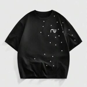 Street Life Men's Round Neck Studded Decor Casual Versatile Daily Wear Short Sleeve T-Shirt
