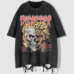 Street Life Men's Short Sleeve T-Shirt With Distressed Skull & Flame Print