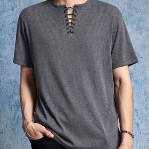 Street Life Men's Solid Color Minimalist Daily Short Sleeve T-Shirt With Tie Detail