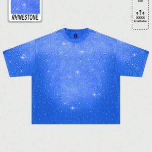 Street Life Men's Sparkling Diamond Washed T-Shirt, Loose Short Style