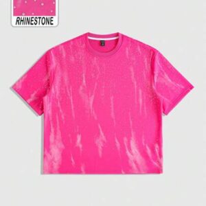 Street Life Men's Sparkling Rhinestone Washed Short Sleeve T-Shirt, Oversized Cropped Style