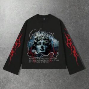 Street Life Men's Street Dark Figure Print Long Sleeve T-Shirt, Loose Cropped Fit