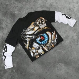 Street Life Men's Street Style American Popular Element Eye Graphic Print 2 In 1 Short Long Sleeve T-Shirt, Fall