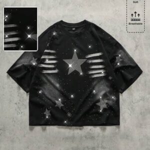 Street Life Men's Streetwear Star Rhinestone Embellished Short Sleeve T-Shirt