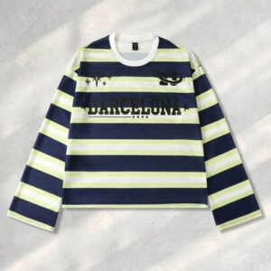 Street Life Men's Striped Print Long Sleeve T-Shirt, Loose Cropped Fit, Fall