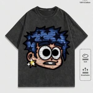 Street Life Men's Summer Cartoon Character Printed Round Neck Short Sleeve Casual T-Shirt, School