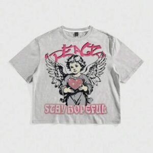 Street Life Men's Summer Casual Street Angel & Letter Print Short Sleeve Cropped T-Shirt