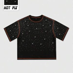 Street Life Men's Summer Fashion Rhinestone Decor Contrast Trim Loose Fit T-Shirt