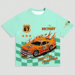 Street Life Men's Summer Letter & Car Print Crew Neck Short Sleeve Casual T-Shirt