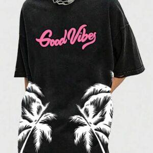 Street Life Men's Summer Palm Tree Letter Print Short Sleeve Casual T-Shirt