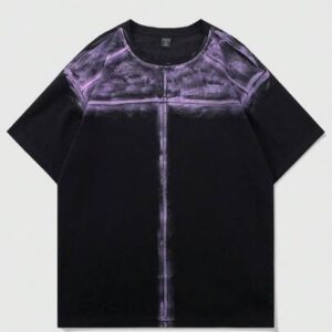 Street Life Men's T-Shirt With Artistic Brushstroke Spray Effect, Casual Short Sleeve For Spring/Summer, 2000s Style