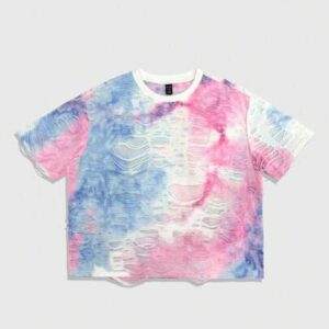 Street Life Men's Tie-Dye Print Distressed Casual Short Sleeve T-Shirt, Summer